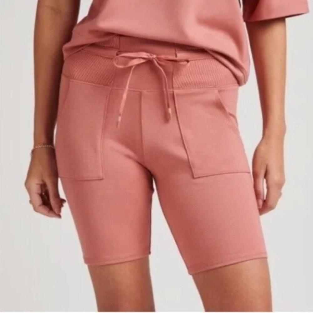 Travis Mathew Athens Ponte Shorts Brick Dust Pink Drawstring Lounge Athleisure L